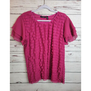 Notations Pink Crew Neck Layered Ruffle Short Sleeve Casual Top Women's Size 2X